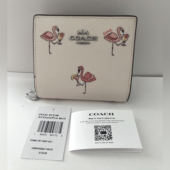 New Coach Snap Wallet With Flamingo Print - Picture 4 of 8